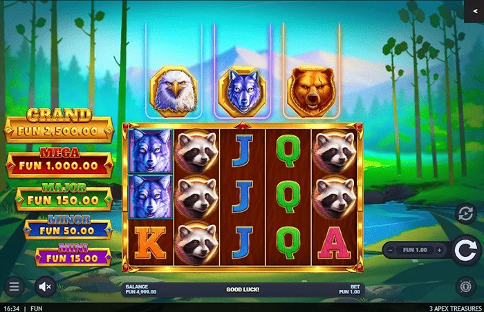 3 Apex Treasures - schermata di gioco principale con rulli 5x3