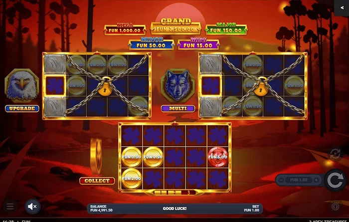 3 Apex Treasures - attivazione di Hold & Win con il tabellone del lupo